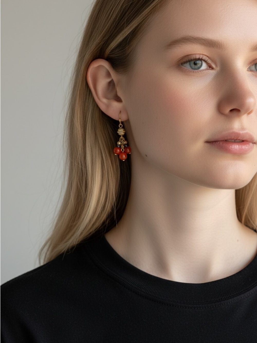 10/2 Chico's Gold-Tone Earrings with Orange-Red Beads